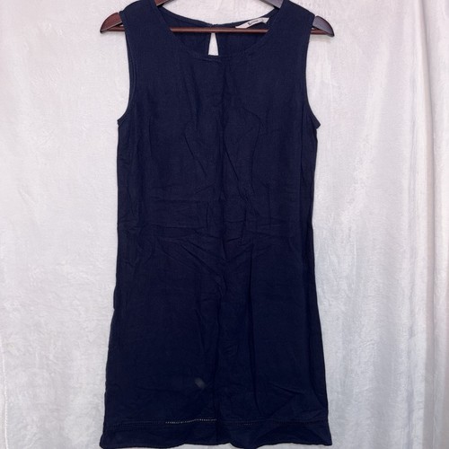 Navy linen blend shift - navy,