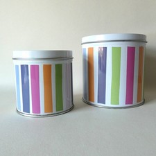 2 x Small Ikea Stackable Storage Tins . Multi-coloured Stripes. Two Sizes. VGC