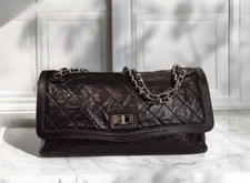 Chanel Mademoiselle Jumbo Flap Chain Shoulder Bag Black Lambskin Quilted Leather