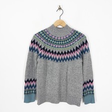 White Stuff Izzy Fairisle Jumper Size 10 NEW Grey Multi Yoke Wool Knit Christmas