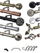 28mm Bay Window Curtain Pole 3 & 5 Side Chrome Black Passing Brackets C Rings