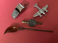 Interesting Old Lot Enamel Spoon Chrome Plane Pea Whistle Pewter Celtic Tie Clip