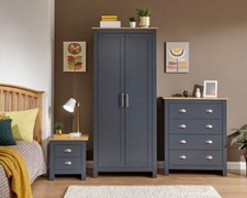 Lancaster 3 PC Bedroom Furniture Set Wardrobe Bedside Table Chest Drawers Blue
