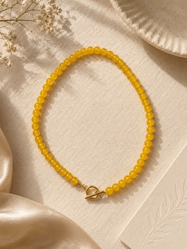 Glass yellow beaded necklace - glass,