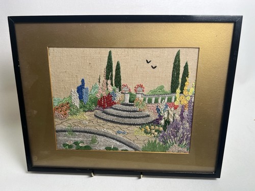 Hand embroidered garden scene - embroidered,