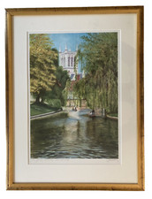St Johns Chapel Cambridge Print - University Punts on the River Signed Framed