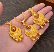 Dubai Gold Plated Bridal Party Necklace Earrings Set Indian Asain Jewellery 