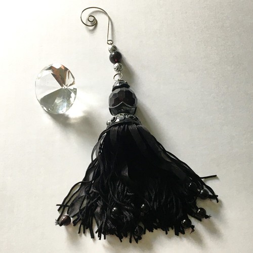 Black beaded curtain hook tie - curtain,