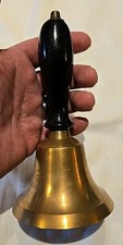 Vintage Style Brass & Wood School Bell 7” x 4" Hand Bell Teacher Desk