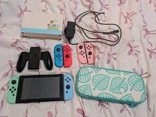 Nintendo Switch Animal Crossing Edition + Pastel Pink Joycons + Dock + AC Case