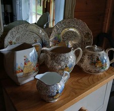 Crinoline Lady China Teapot 3 Jugs 2 Plates Job lot. Various Makes 