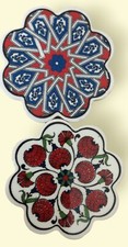 Vintage Turkish Ceramic Tiles Trays Trivets Two Different Colorful Decorative