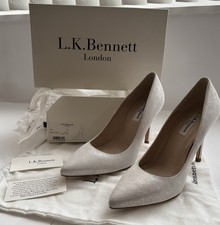 L K Bennett White/silver Textured Metallic Suede Stiletto Shoes Fern Size 38(5)