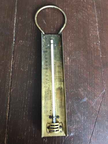 Vintage brass thermometer - vintage,