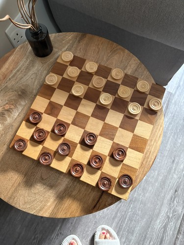 Wooden draughts board complete - board,
