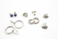 Sterling Silver Pandora Earrings Signed Branded Birthstone Hoops Heart x 7 (13g)