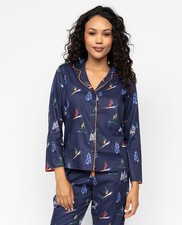 Cyberjammies Pyjama Top Cotton Modal Women Alpes Blue Ski Print PJ Top