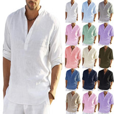 Mens Solid Linen Beach Shirts