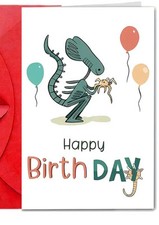 Alien / Face Hugger Birthday card, Cute Horror Sci Fi Cartoon Art, Xenomorph