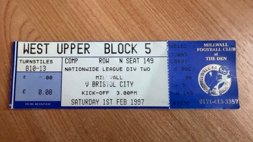 Ticket 1996 millwall v - 1996/97,