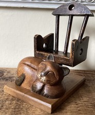 Carved Wooden Scene of Cat Sleeping inFront of A Rocking Chair 16 Cms Tall