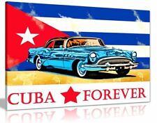 Cuban Flag & Car Canvas Wall Art Picture Print Home Decor