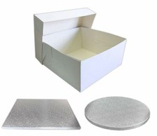 Single White Cake Box and Silver Board Pack - Thick Drum for Wedding, Party etc