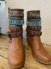 Upcycled Boho Festival Western Cowgirl Boots Atmosphere Size 5 Mid Calf Tan