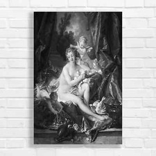 Rococo Cherub and Maiden Black White Canvas Print Large Picture Wall Art