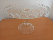 Vintage 6" Tall Pressed Glass Pedestal Cake Stand 8.5" Diameter Fluted Edge