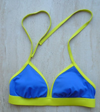 LADIES MARKS & SPENCER BNWOT SIZE 12 BLUE & CITRUS YELLOW HALTER NECK BIKINI TOP