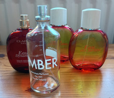 4 x Empty Perfume Bottles - AMBER Laboratory No 001 & CLARINS Eau Des Jardins