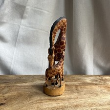 Hand Carved African Wood Art Wooden Giraffe Mother Baby Figurine Statue