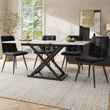 Dining Table and Chairs 4 Set Velvet Padded Seat Dining Kitchen Room Furniture
