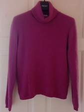 Womens Isle 100% Pure Cashmere Cerise Pink High/Roll/Polo Neck Jumper Size S/M