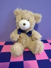 Tesco Small Light Brown Teddy Bear Soft Toy With Navy Blue Bow 5” Plush VGC Rare