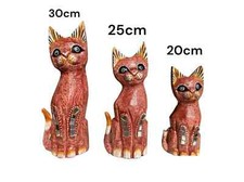 Wooden cat sculpture - wooden,