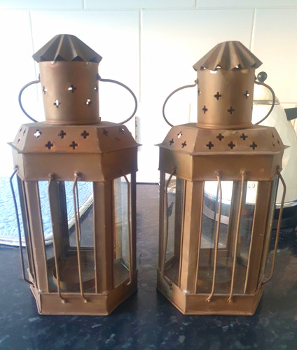 Pair metal glass brown - pair,