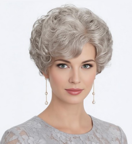Short grey curly wig - for, women