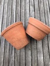 2 VINTAGE HANDMADE CLAY GARDEN FLOWERPOTS