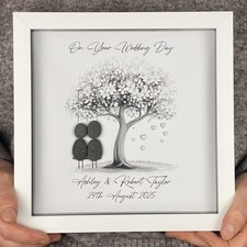 Personalised On Your Wedding Day Pebble Art Gift Mr & Mrs Keepsake Silver Swing