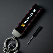 Tumbled Leather Alcantara Keyring Keychain For Porsche 911 Macan Panarema GT3