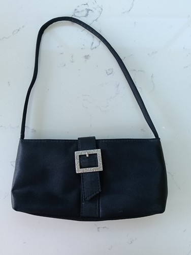Y2k black satin mini - black, shoulder