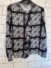 LAURA ASHLEY Lace Effect Top Size 10 Ruffle Shirt Blouse Black Charcoal Tunic