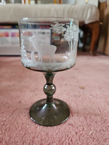 Glass goblet wine etched - glass,