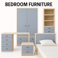 Blue Bedroom Furniture Set Of 5 - Desk Lift Bed Table Bedside Bookcase Wardrobe