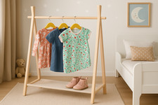 Childrens Clothes Rack Coat Dresses Jackets Hanging Rail Wooden Wardrobe Storage