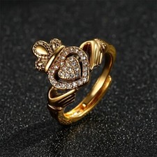 Claddagh Heart Engagement Wedding Halo Ring 0.4 Ct Diamond 14K Yellow Gold Over
