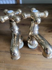 Pair of Vintage Heavy Brass Bathroom  Taps - Hot & Cold 