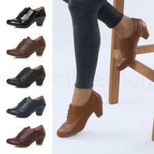 Womens ladies block mid heel lace up cut out brogue booties shoe boots size